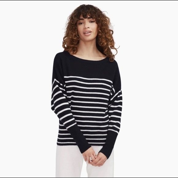NAADAM Striped Cashmere Oversized Boatneck Sweater in Navy - Picture 1 of 11